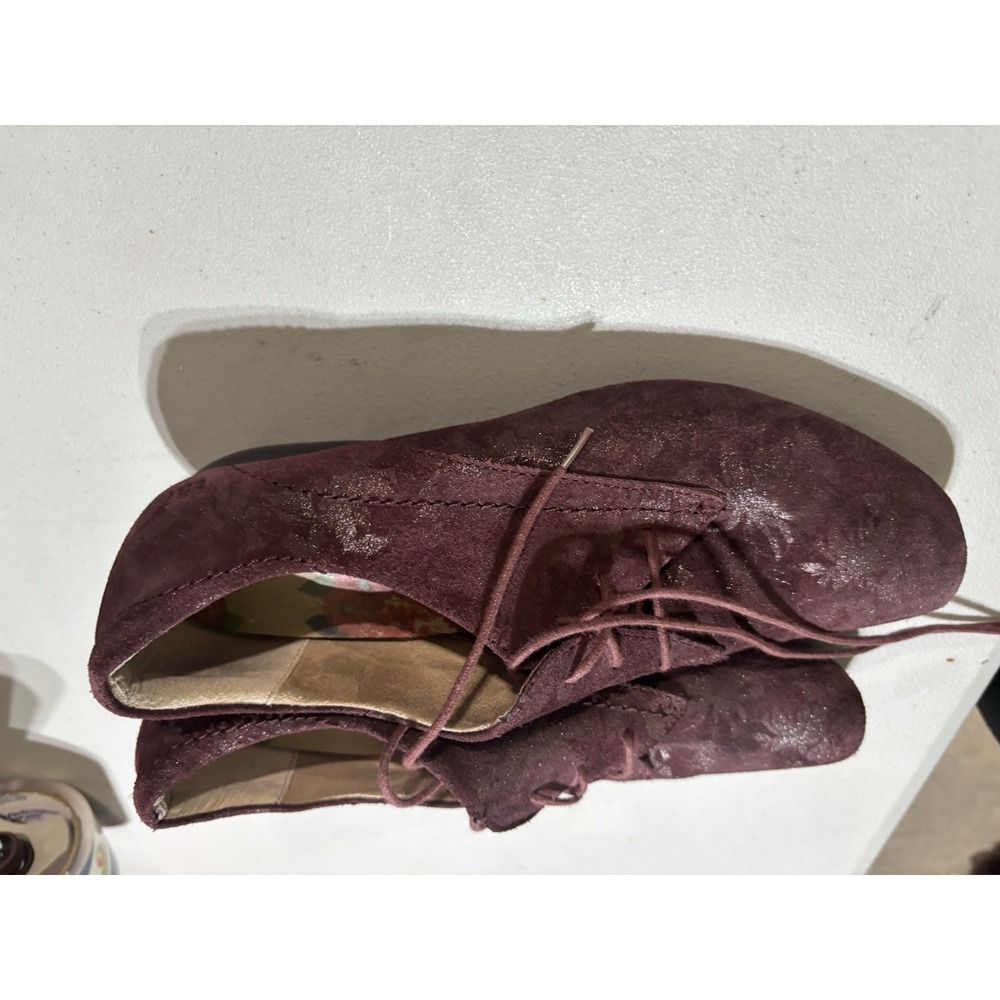 Taos Cobbler Shoes Womens Size 10Burgundy Red Floral Suede Oxford Casual Lace Up - Picture 4 of 6